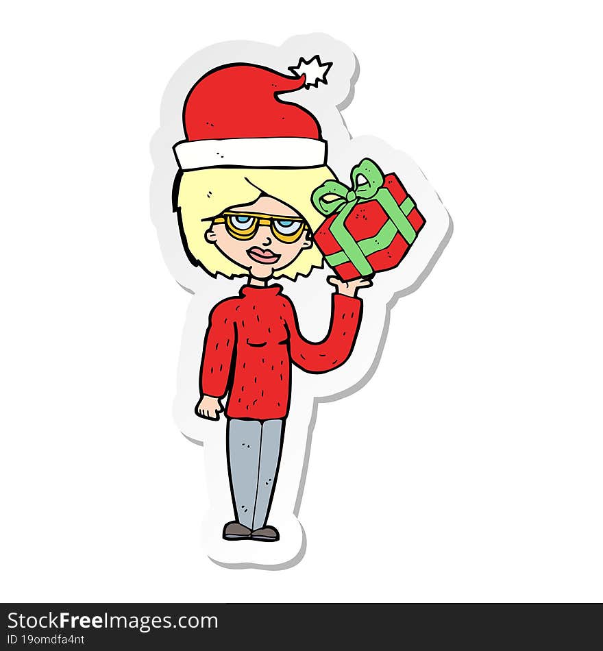 Sticker Of A Cartoon Woman Getting Ready For Christmas