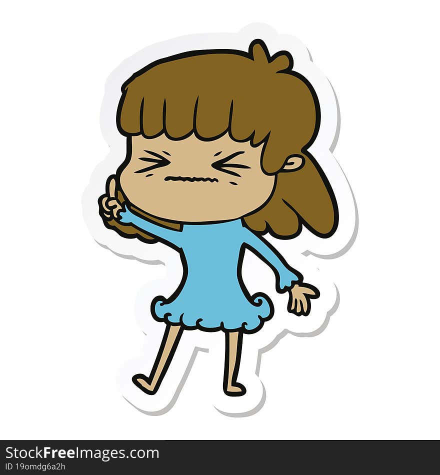 sticker of a cartoon angry girl