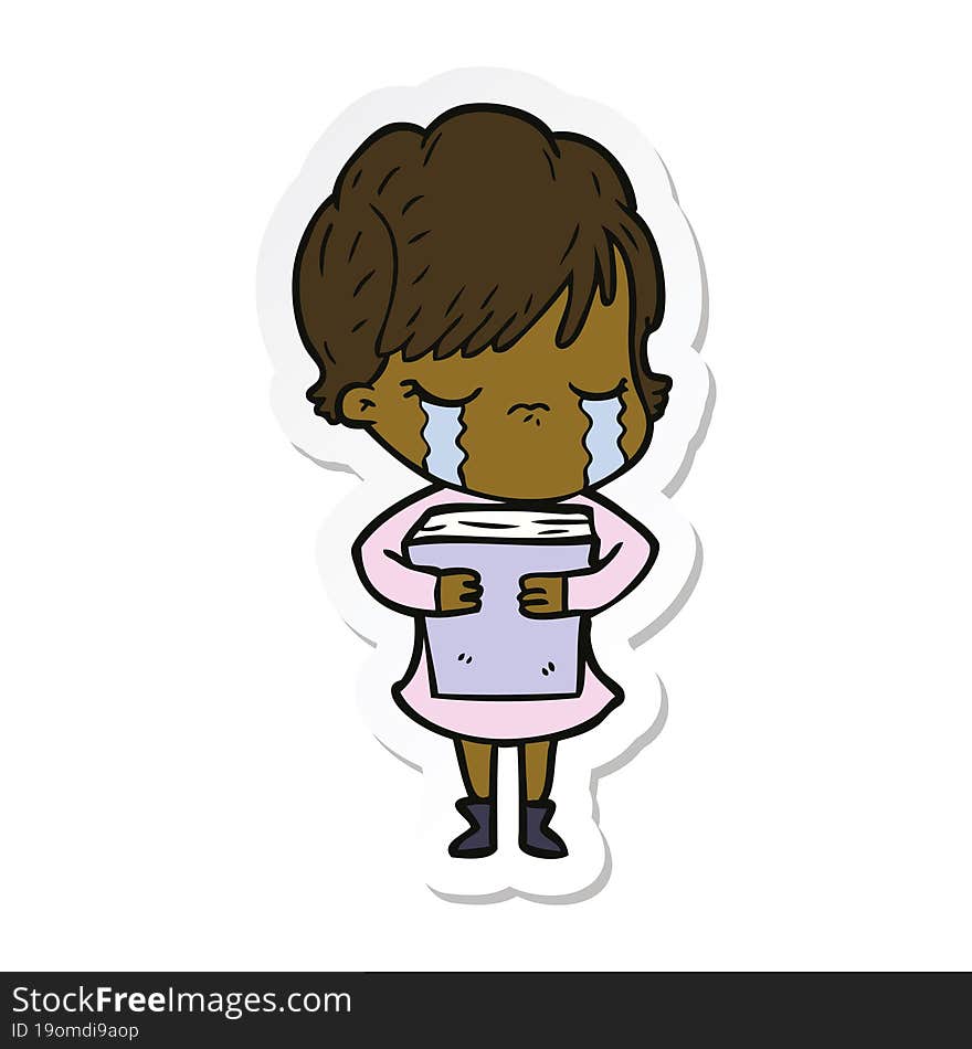 sticker of a cartoon woman crying