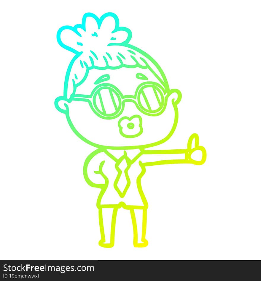 cold gradient line drawing cartoon woman wearing spectacles