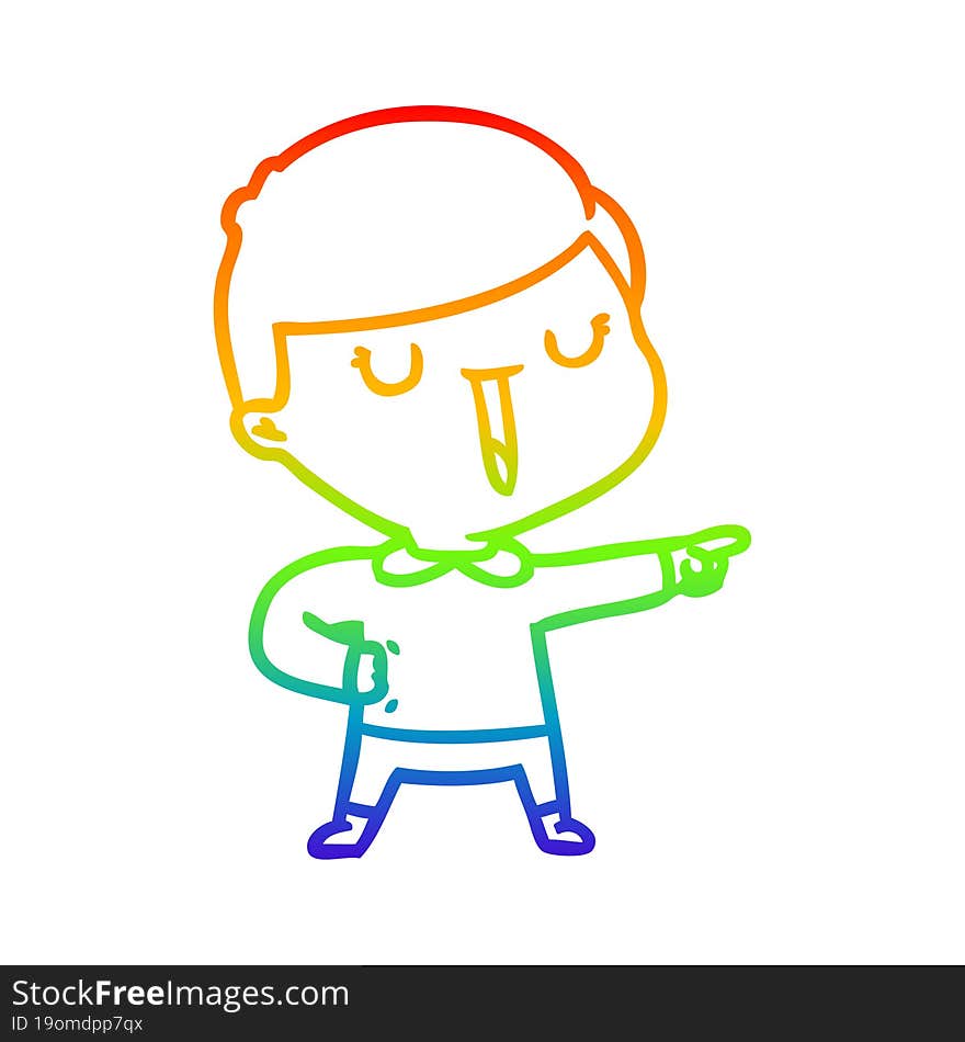 rainbow gradient line drawing of a cartoon happy boy