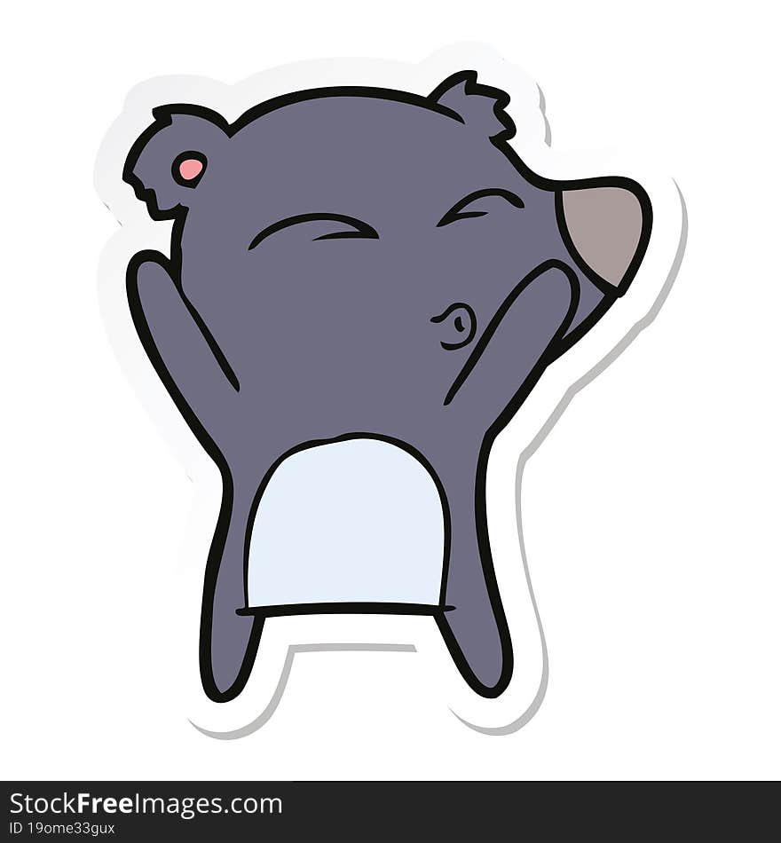 sticker of a cartoon whistling bear