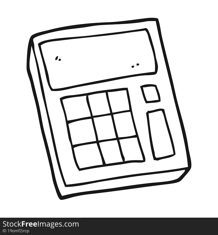 freehand drawn black and white cartoon calculator