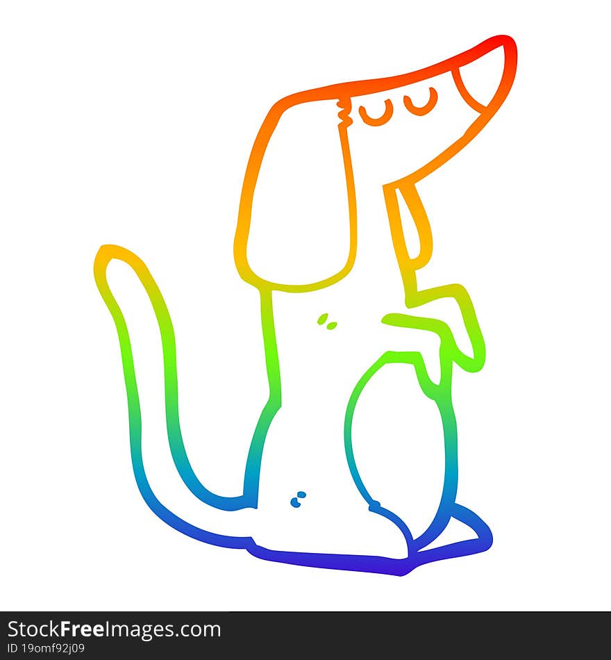 rainbow gradient line drawing of a cartoon dog