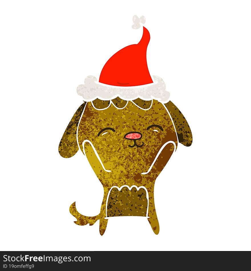 Happy Retro Cartoon Of A Dog Wearing Santa Hat