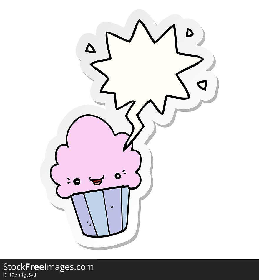 cartoon cupcake and face and speech bubble sticker