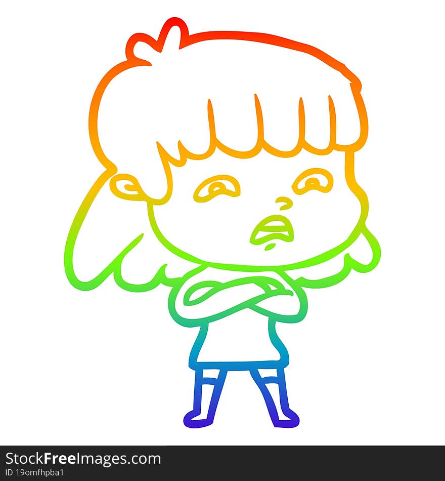 rainbow gradient line drawing cartoon worried woman