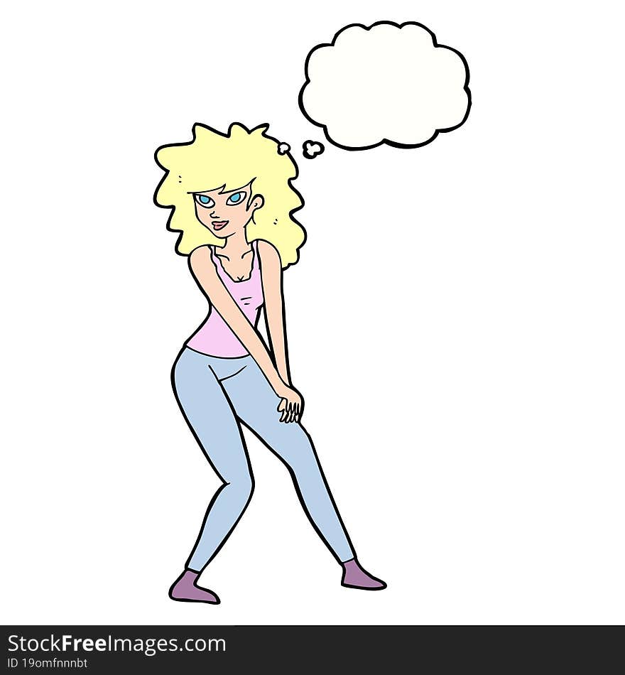 cartoon woman posing with thought bubble