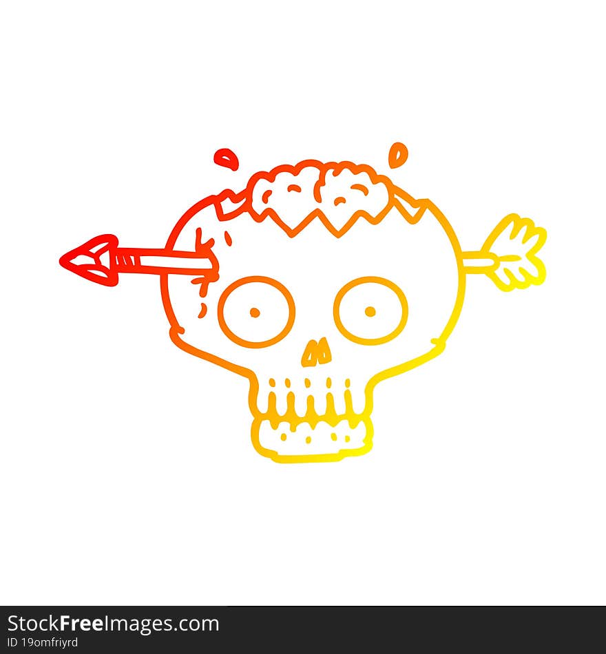 warm gradient line drawing of a cartoon skull with arrow through brain