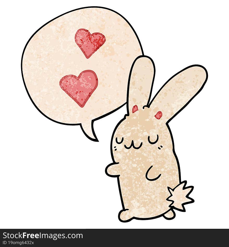 cartoon rabbit in love and speech bubble in retro texture style