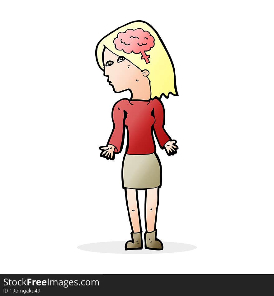 Cartoon Clever Woman Shrugging Shoulders