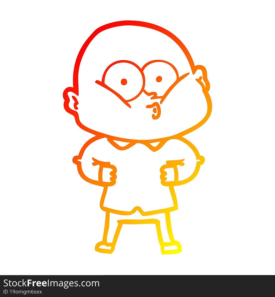 Warm Gradient Line Drawing Cartoon Bald Man Staring