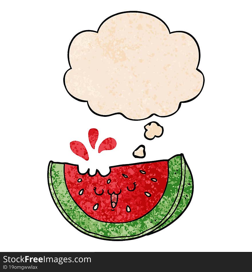 cartoon watermelon and thought bubble in grunge texture pattern style