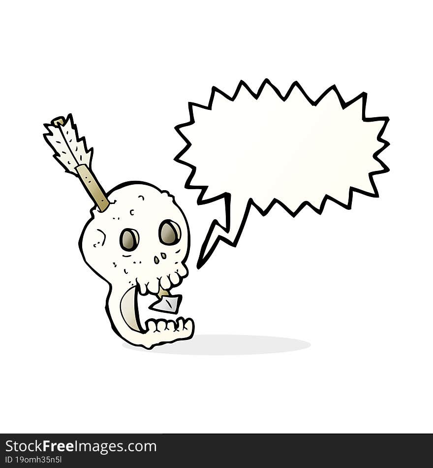 Funny Cartoon Skull And Arrow With Speech Bubble