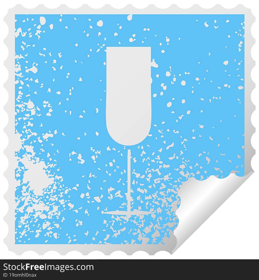 distressed square peeling sticker symbol of a champagne flute