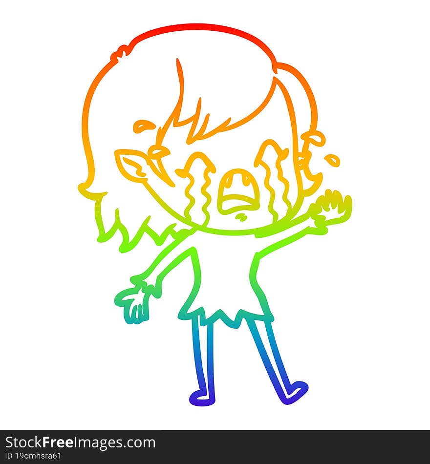 rainbow gradient line drawing cartoon crying vampire girl