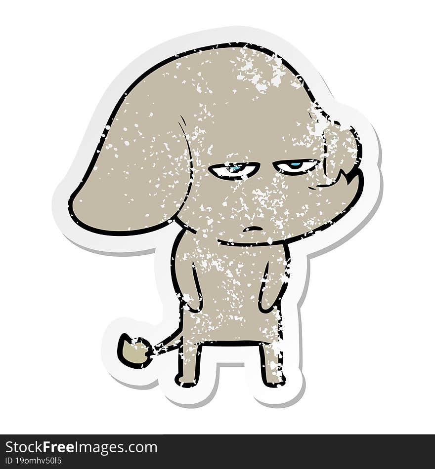 distressed sticker of a annoyed cartoon elephant