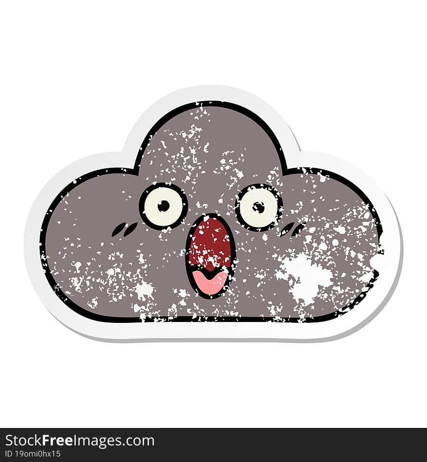 distressed sticker of a cute cartoon storm cloud