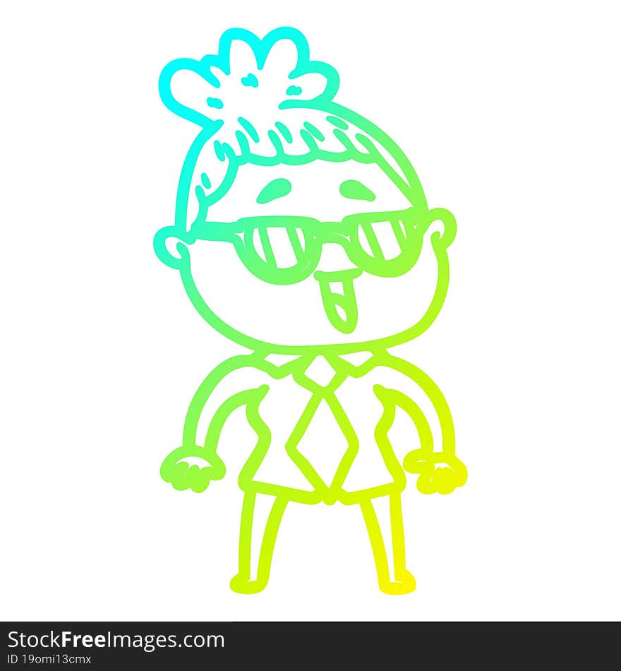 cold gradient line drawing cartoon happy woman wearing spectacles