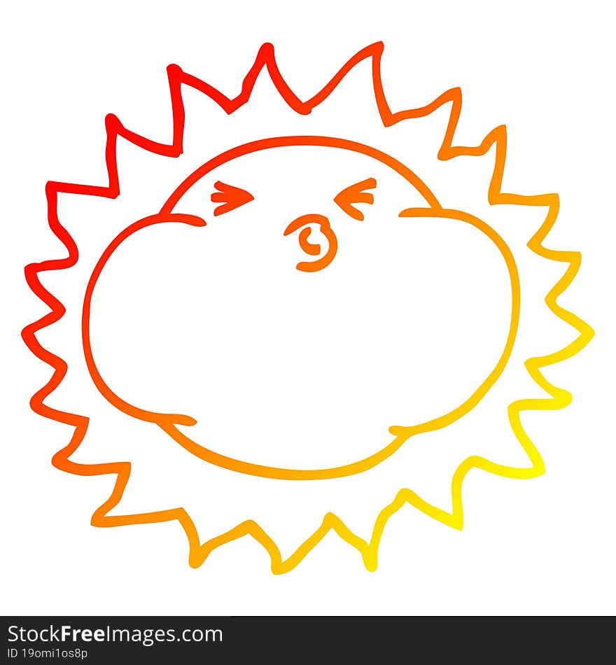 warm gradient line drawing of a cartoon shining sun