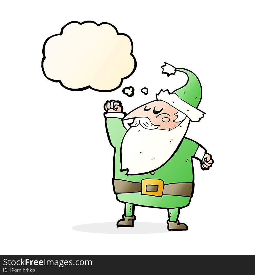 cartoon santa claus punching air with thought bubble