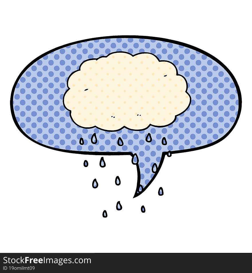 cartoon rain cloud and speech bubble in comic book style