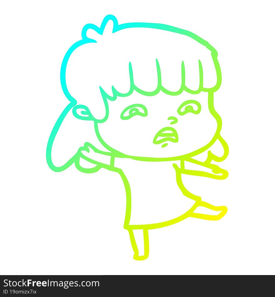 Cold Gradient Line Drawing Cartoon Worried Woman