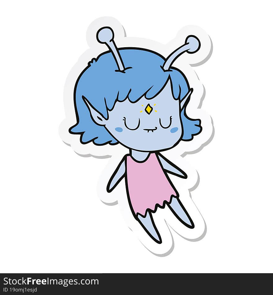 sticker of a cartoon alien girl