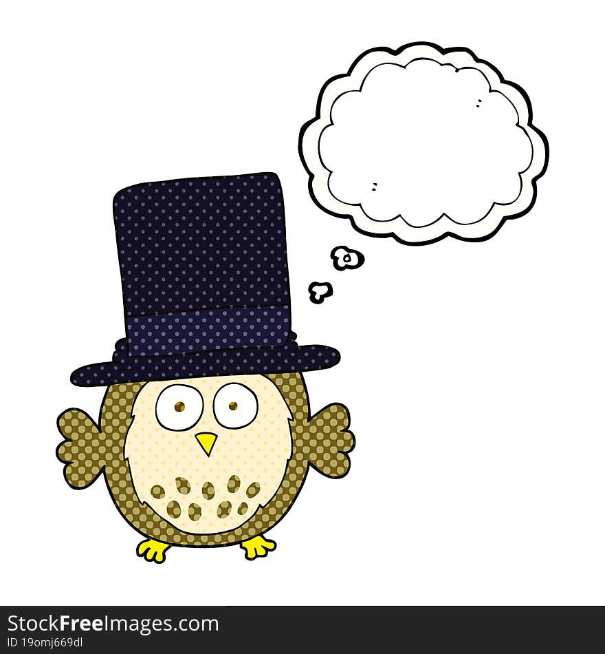 thought bubble cartoon owl wearing top hat