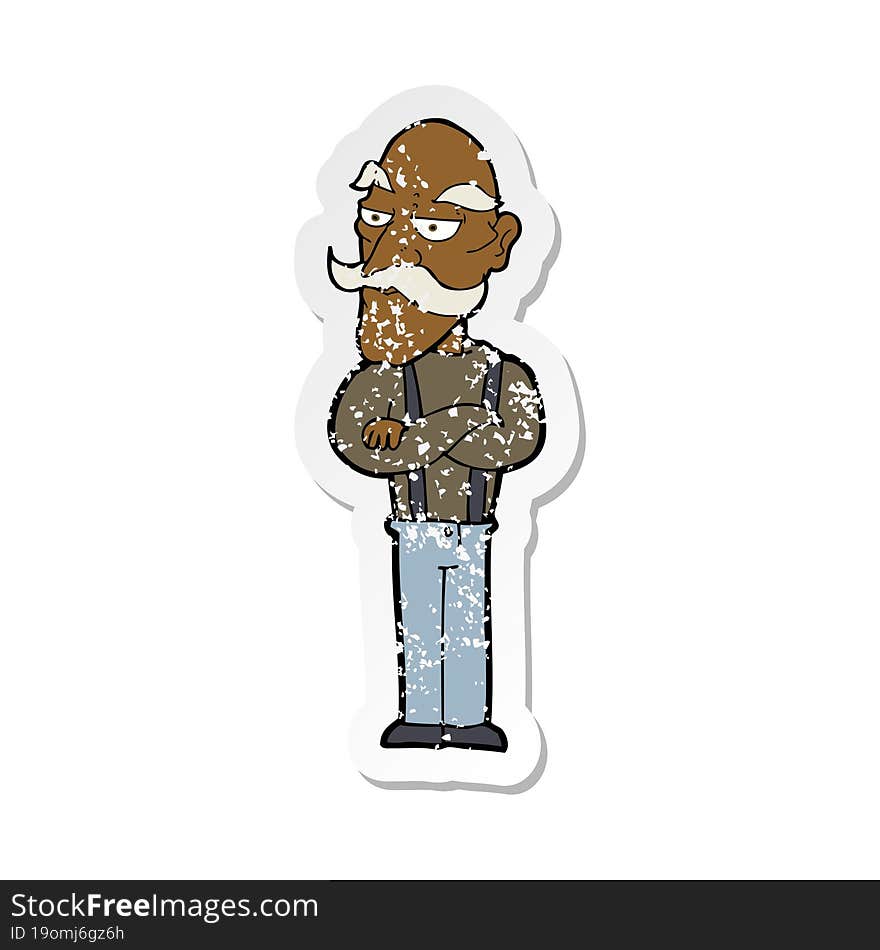 retro distressed sticker of a cartoon bored old man