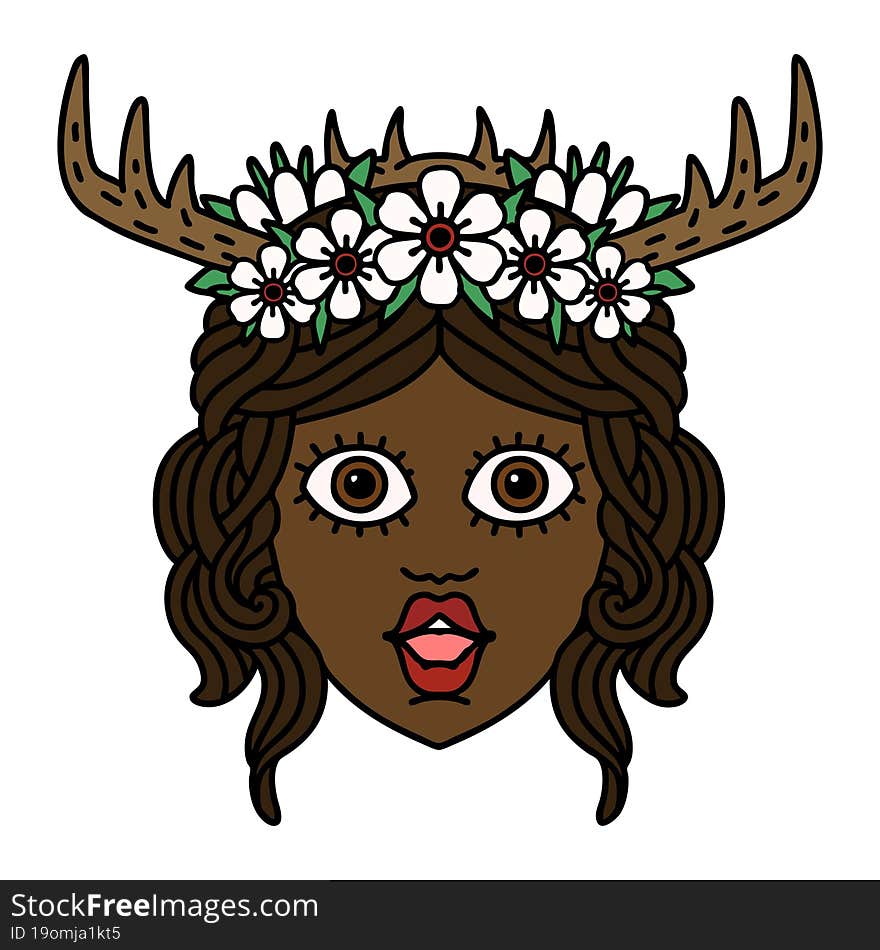 Retro Tattoo Style human druid character face. Retro Tattoo Style human druid character face