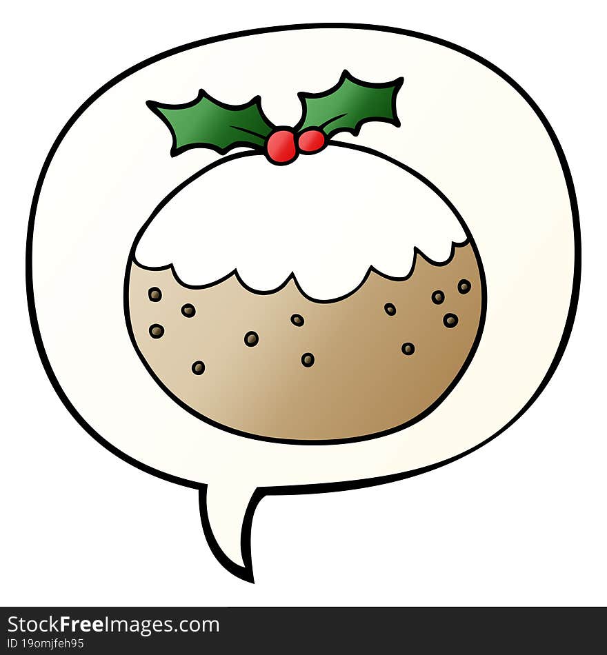 cartoon christmas pudding and speech bubble in smooth gradient style