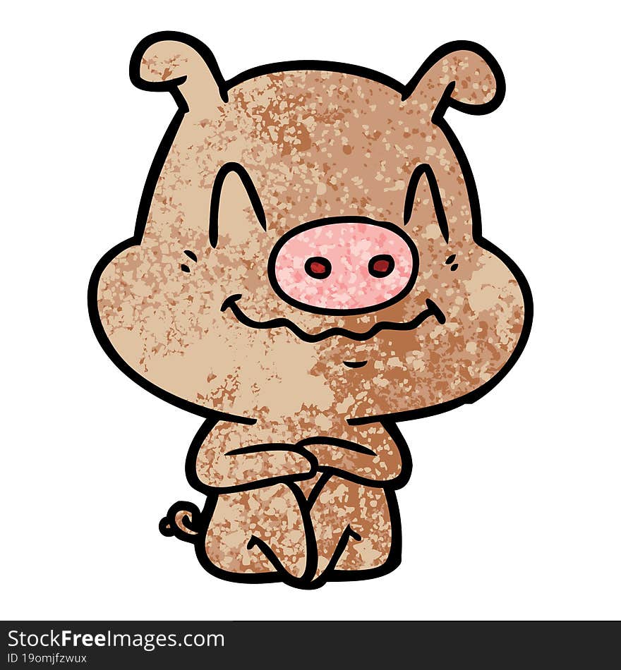 nervous cartoon pig sitting. nervous cartoon pig sitting