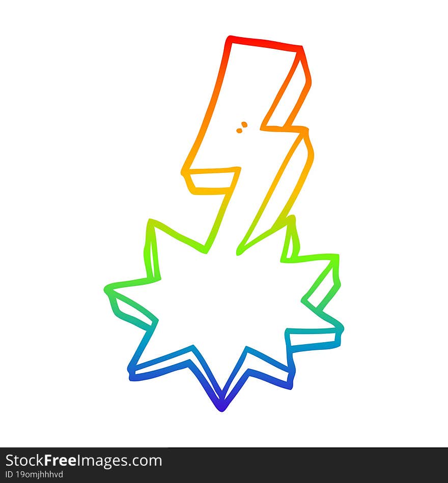 rainbow gradient line drawing of a cartoon lightning strike