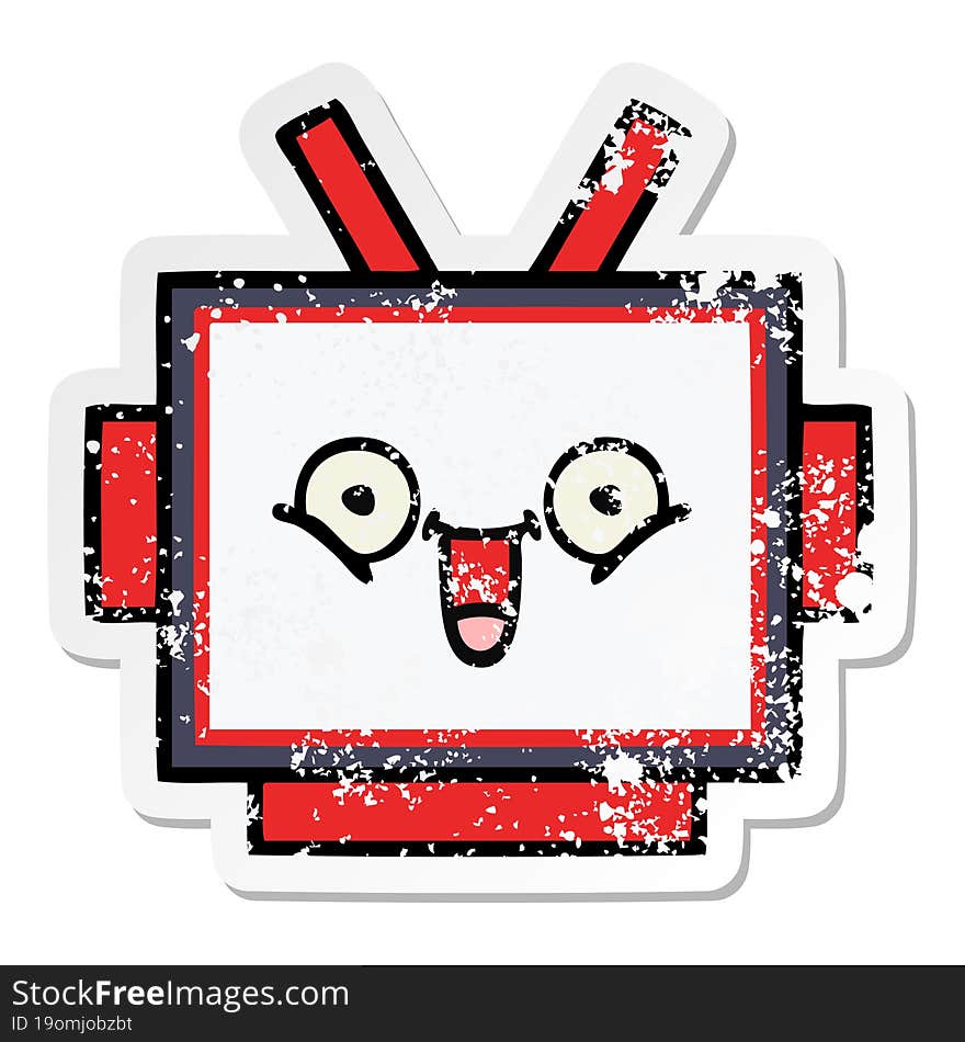 distressed sticker of a cute cartoon robot head