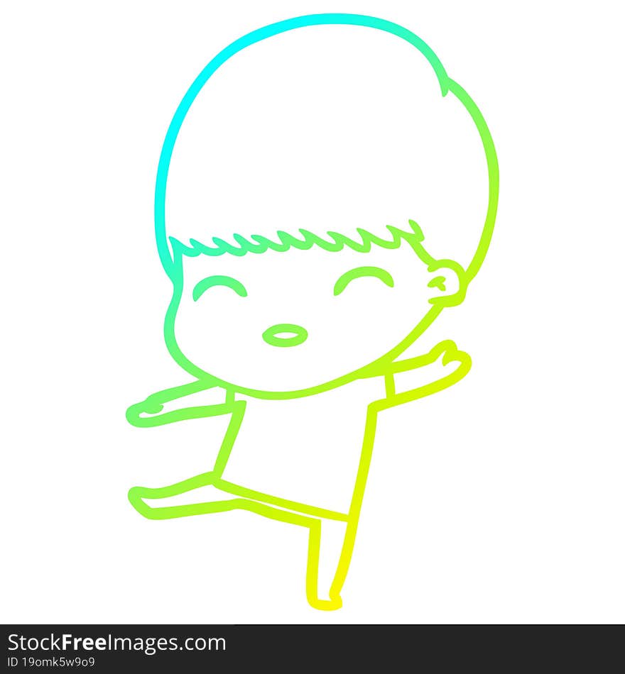 Cold Gradient Line Drawing Happy Cartoon Boy