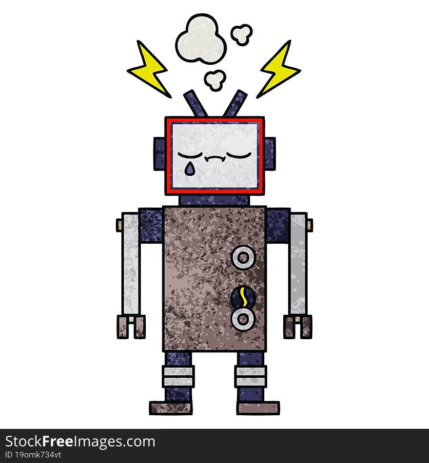 retro grunge texture cartoon of a robot