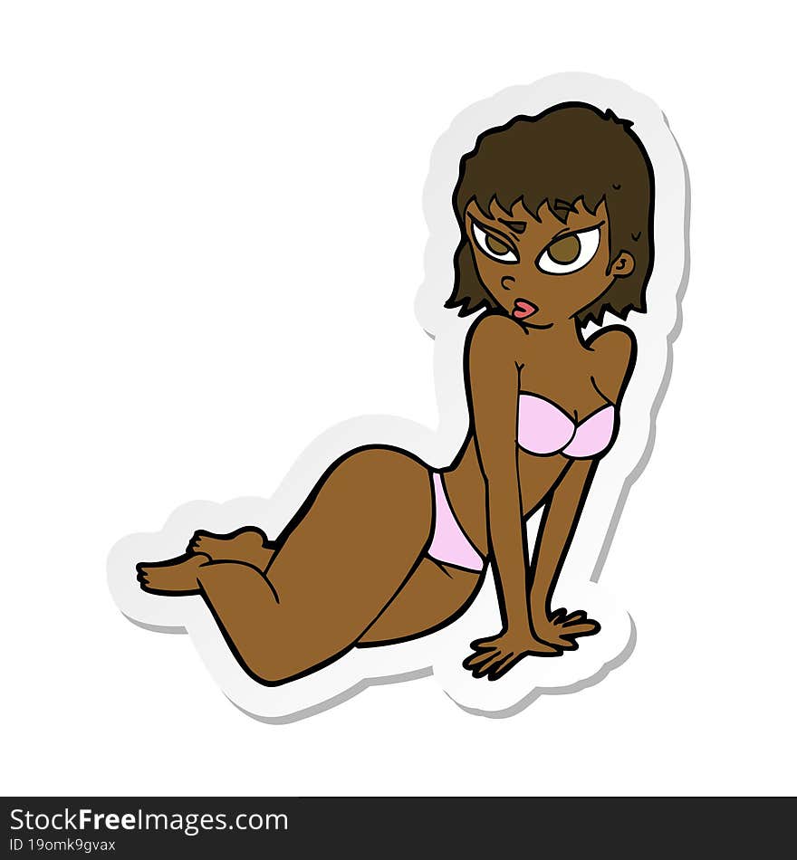 sticker of a cartoon sexy woman in underwear