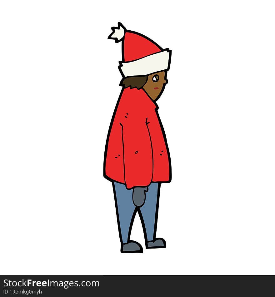 cartoon person in winter clothes