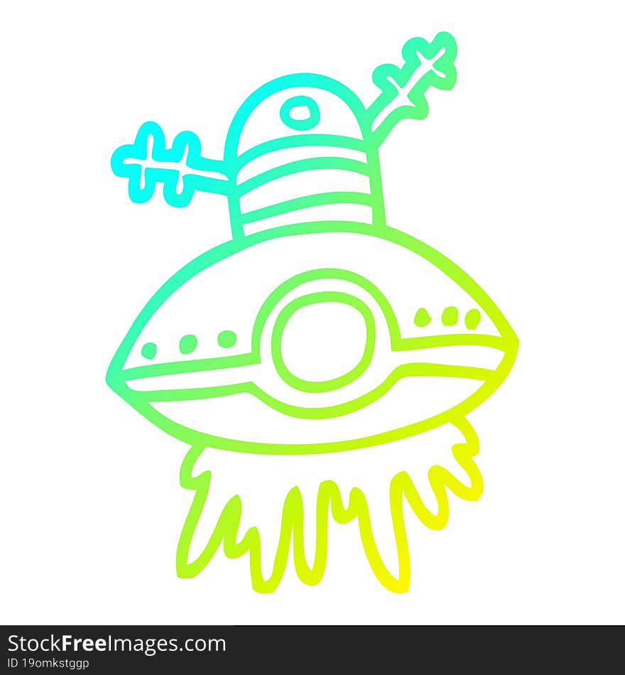 cold gradient line drawing cartoon alien spaceship