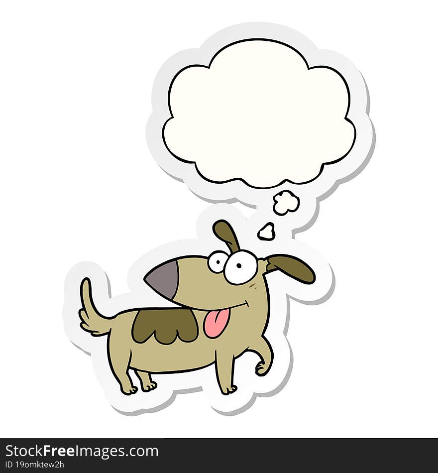 cartoon happy dog and thought bubble as a printed sticker