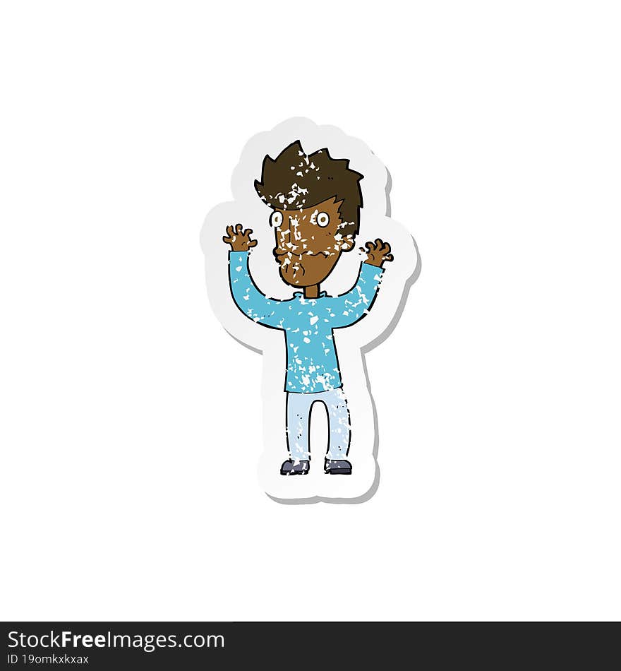 retro distressed sticker of a cartoon frightened man