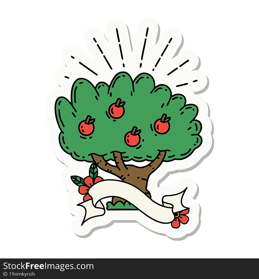 sticker of tattoo style apple tree