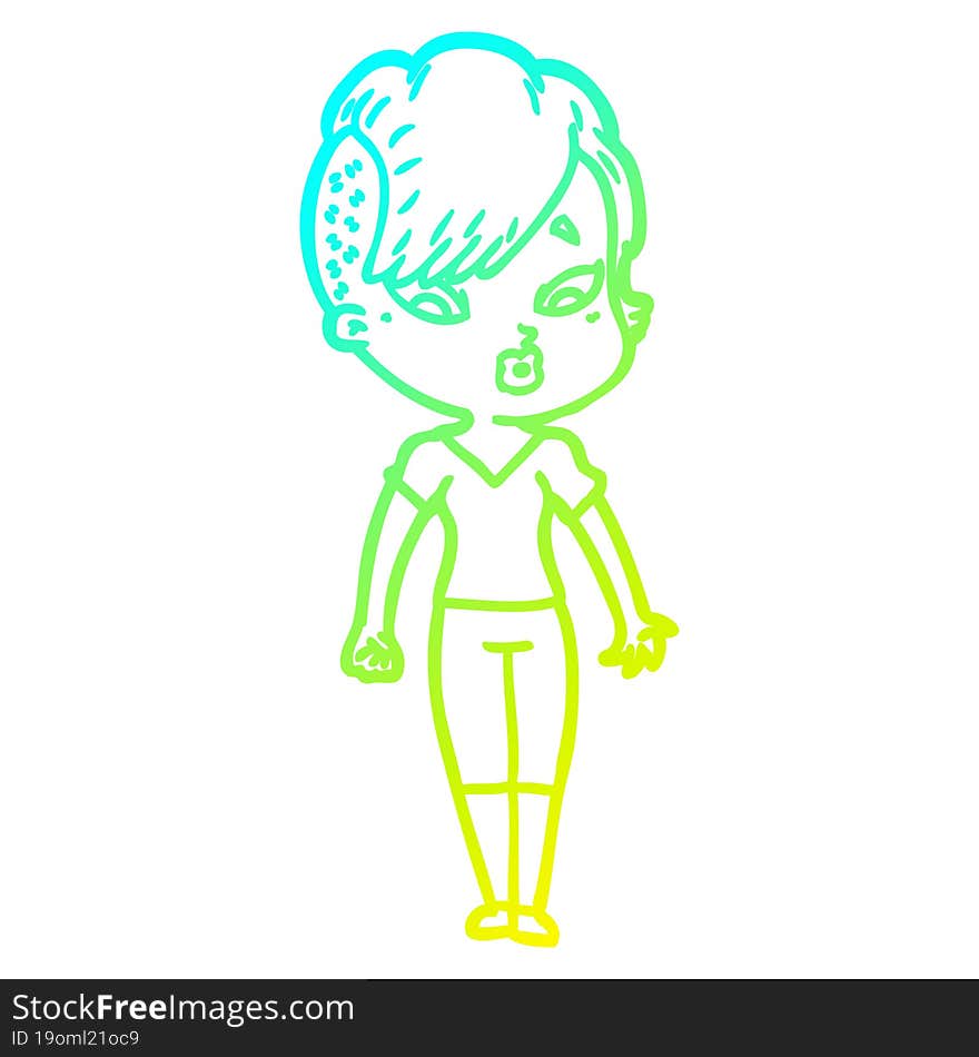 cold gradient line drawing cartoon surprised girl