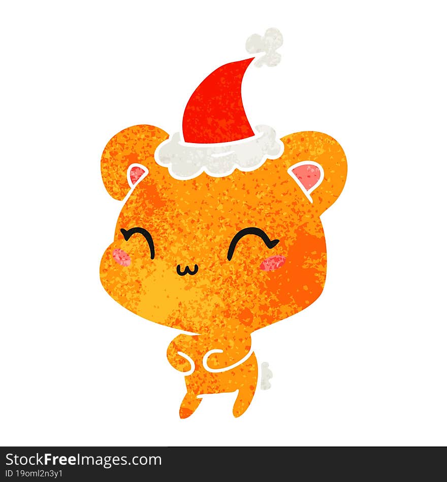 hand drawn christmas retro cartoon of kawaii bear