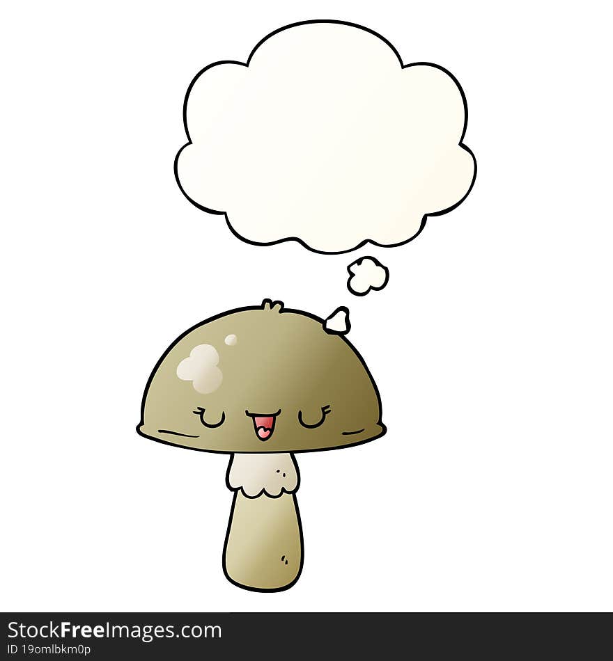 cartoon mushroom with thought bubble in smooth gradient style