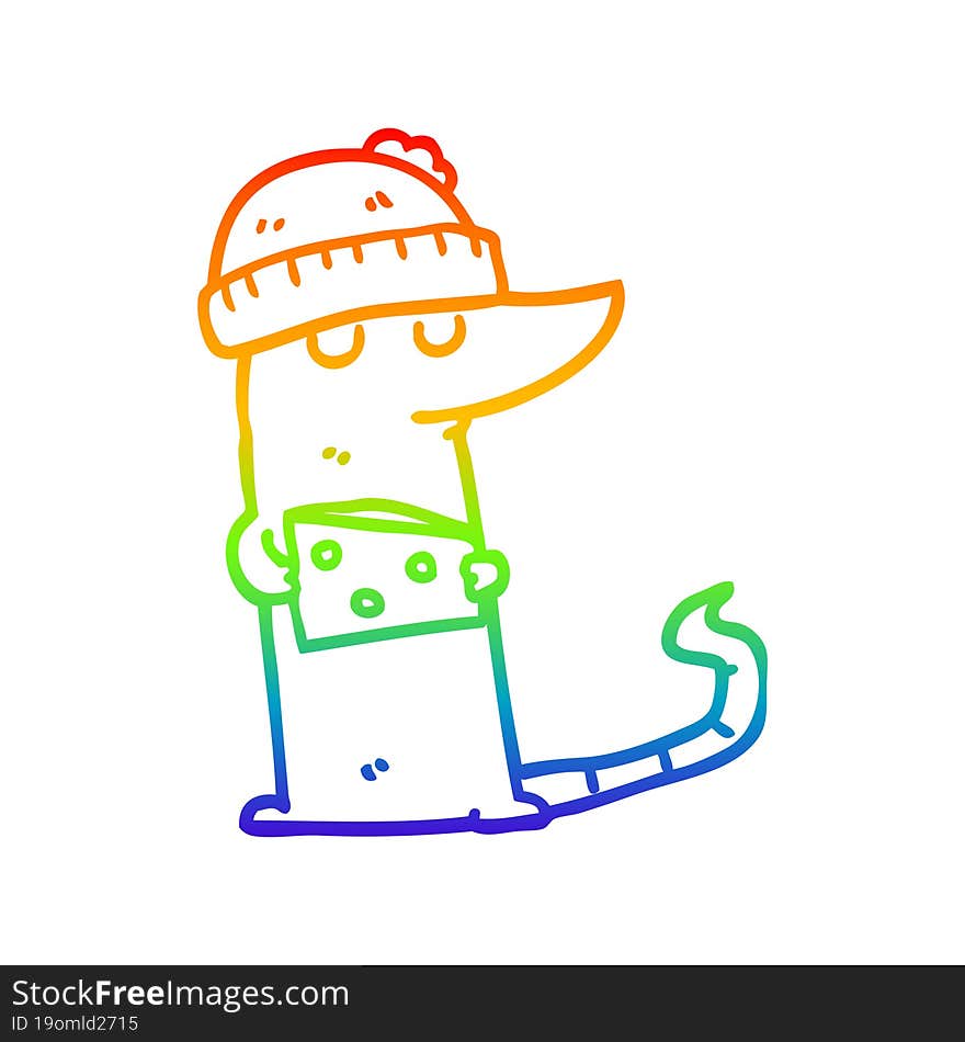 Rainbow Gradient Line Drawing Cartoon Mouse Thief With Cheese