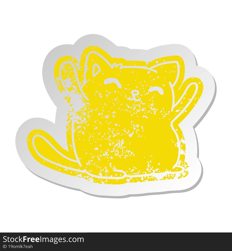 distressed old sticker of cute kawaii cat