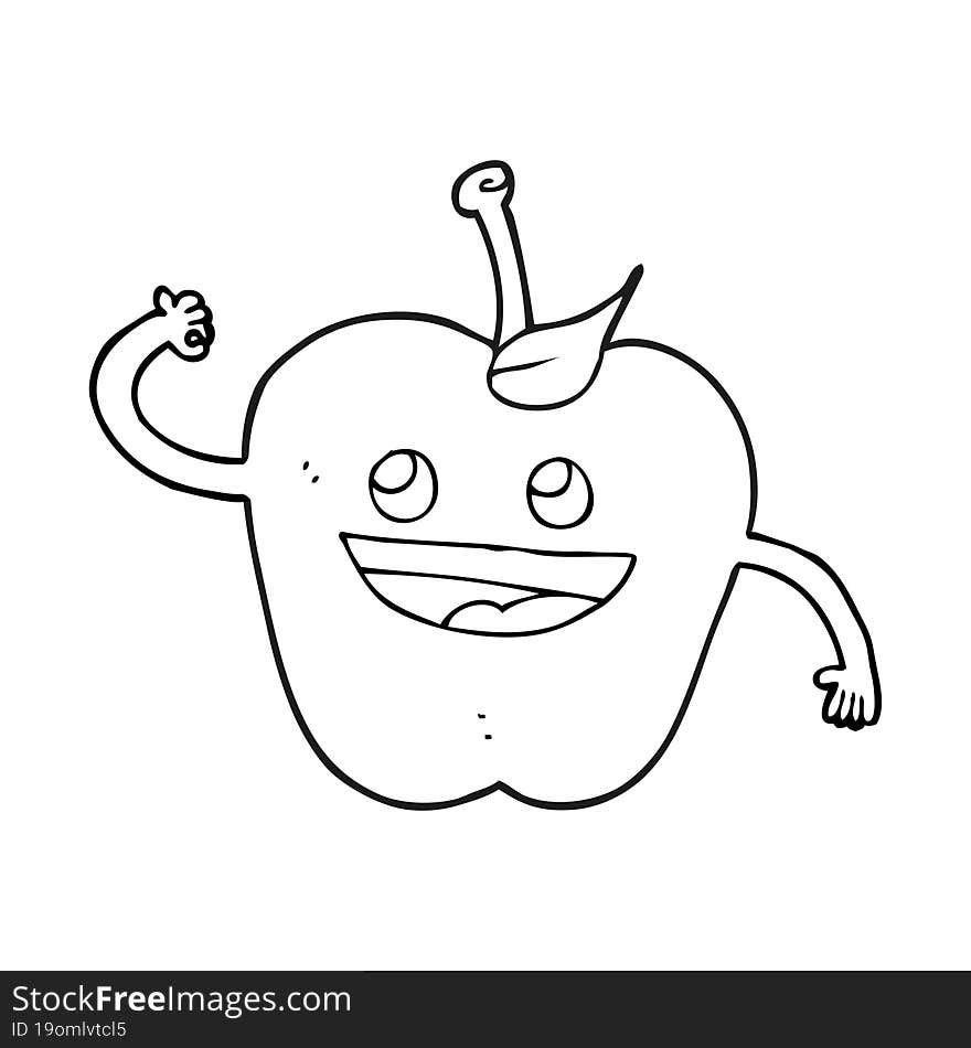 freehand drawn black and white cartoon apple