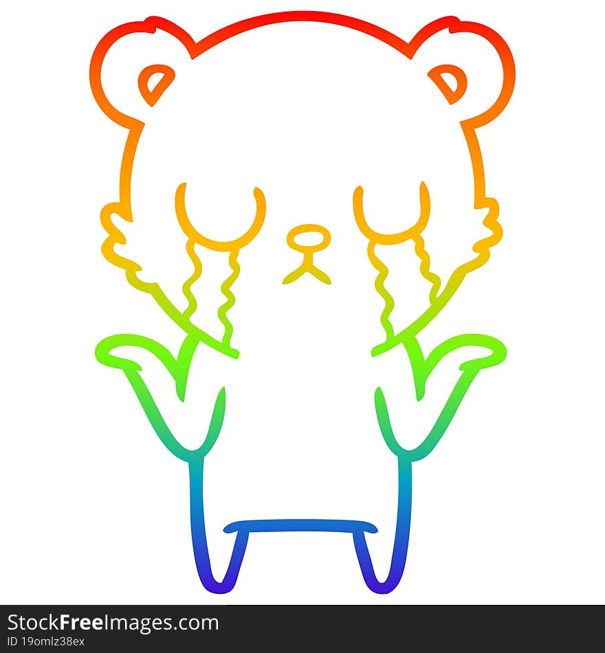 rainbow gradient line drawing crying cartoon bear